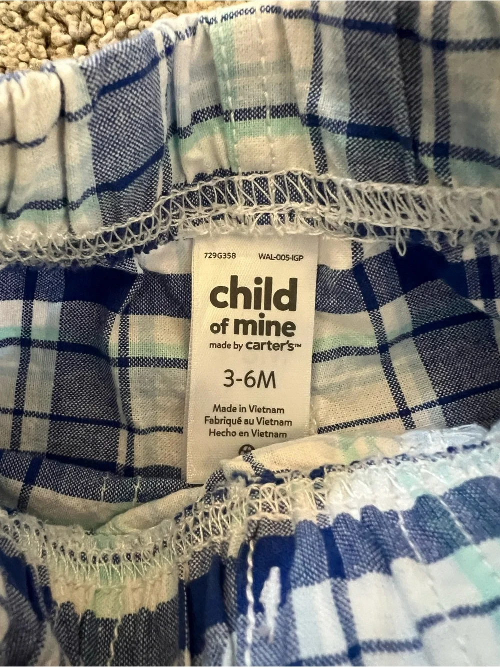 Carters Blue Plaid Baby Shorts with Drawstring and Pockets 3-6M